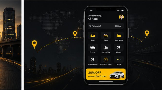 OnWayRides app home and booking screen