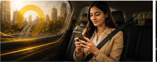 Passenger using the OnWayRides app during a ride